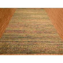 Load image into Gallery viewer, 9&#39;x12&#39;3&quot; Burlywood Brown, Sari Silk and Wool, Repetitive Line and Geometric Design, Hand Knotted, Oriental, Rug FWR457086