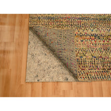 Load image into Gallery viewer, 9&#39;x12&#39;3&quot; Burlywood Brown, Sari Silk and Wool, Repetitive Line and Geometric Design, Hand Knotted, Oriental, Rug FWR457086
