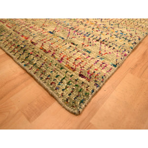9'x12'3" Burlywood Brown, Sari Silk and Wool, Repetitive Line and Geometric Design, Hand Knotted, Oriental, Rug FWR457086