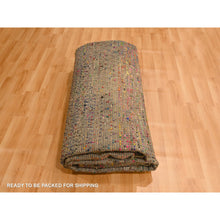 Load image into Gallery viewer, 9&#39;x12&#39;3&quot; Burlywood Brown, Sari Silk and Wool, Repetitive Line and Geometric Design, Hand Knotted, Oriental, Rug FWR457086