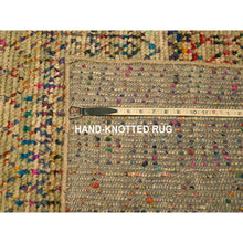 Load image into Gallery viewer, 9&#39;x12&#39;3&quot; Burlywood Brown, Sari Silk and Wool, Repetitive Line and Geometric Design, Hand Knotted, Oriental, Rug FWR457086