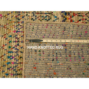 9'x12'3" Burlywood Brown, Sari Silk and Wool, Repetitive Line and Geometric Design, Hand Knotted, Oriental, Rug FWR457086