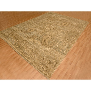 8'9"x11'10" Earth Tone Colors, Tone on Tone, Zero Pile, Distressed, Shaved Low with Suzani Design, Hand Knotted, 100% Wool, Oriental Rug FWR457092
