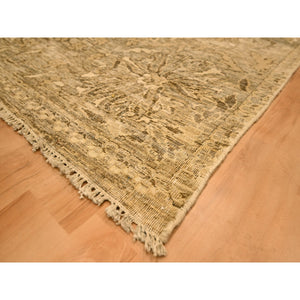 8'9"x11'10" Earth Tone Colors, Tone on Tone, Zero Pile, Distressed, Shaved Low with Suzani Design, Hand Knotted, 100% Wool, Oriental Rug FWR457092