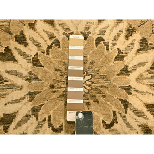 8'9"x11'10" Earth Tone Colors, Tone on Tone, Zero Pile, Distressed, Shaved Low with Suzani Design, Hand Knotted, 100% Wool, Oriental Rug FWR457092