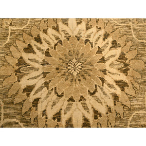 8'9"x11'10" Earth Tone Colors, Tone on Tone, Zero Pile, Distressed, Shaved Low with Suzani Design, Hand Knotted, 100% Wool, Oriental Rug FWR457092