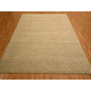 7'9"x9'7" Beige, Tone on Tone, Undyed Natural Wool, Grass Design, Hand Knotted, Oriental Rug FWR457098