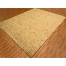 Load image into Gallery viewer, 8&#39;1&quot;x10&#39;1&quot; Beige with Golden Yellow, THE BUTTONS, Distressed Colors, Wool and Sari Silk, Hand Knotted, Soft to the Touch, Oriental Rug FWR457104
