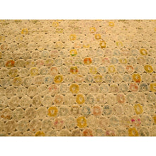 Load image into Gallery viewer, 8&#39;1&quot;x10&#39;1&quot; Beige with Golden Yellow, THE BUTTONS, Distressed Colors, Wool and Sari Silk, Hand Knotted, Soft to the Touch, Oriental Rug FWR457104