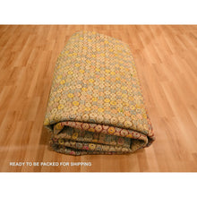 Load image into Gallery viewer, 8&#39;1&quot;x10&#39;1&quot; Beige with Golden Yellow, THE BUTTONS, Distressed Colors, Wool and Sari Silk, Hand Knotted, Soft to the Touch, Oriental Rug FWR457104