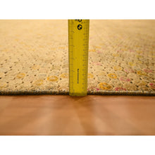 Load image into Gallery viewer, 8&#39;1&quot;x10&#39;1&quot; Beige with Golden Yellow, THE BUTTONS, Distressed Colors, Wool and Sari Silk, Hand Knotted, Soft to the Touch, Oriental Rug FWR457104