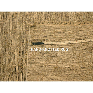 8'10"x11'10"  Khaki Brown, Plain Solid Design, Undyed Natural Wool, Tone On Tone, Hand Knotted, Oriental Rug FWR457110