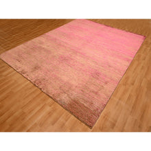 Load image into Gallery viewer, 7&#39;9&quot;x10&#39; Rose Pink, Sari Silk, Modern Line Design, Hand Knotted, Soft to the Touch, Oriental Rug FWR457122
