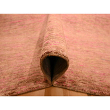 Load image into Gallery viewer, 7&#39;9&quot;x10&#39; Rose Pink, Sari Silk, Modern Line Design, Hand Knotted, Soft To The Touch, Oriental Rug FWR457122
