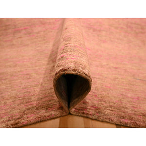 7'9"x10' Rose Pink, Sari Silk, Modern Line Design, Hand Knotted, Soft to the Touch, Oriental Rug FWR457122