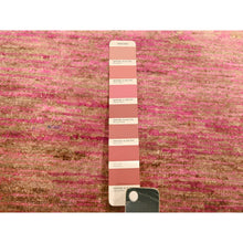Load image into Gallery viewer, 7&#39;9&quot;x10&#39; Rose Pink, Sari Silk, Modern Line Design, Hand Knotted, Soft to the Touch, Oriental Rug FWR457122