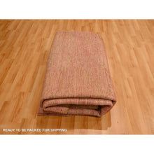 Load image into Gallery viewer, 7&#39;9&quot;x10&#39; Rose Pink, Sari Silk, Modern Line Design, Hand Knotted, Soft to the Touch, Oriental Rug FWR457122
