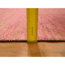 Load image into Gallery viewer, 7&#39;9&quot;x10&#39; Rose Pink, Sari Silk, Modern Line Design, Hand Knotted, Soft to the Touch, Oriental Rug FWR457122