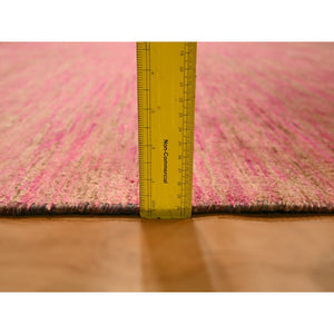 7'9"x10' Rose Pink, Sari Silk, Modern Line Design, Hand Knotted, Soft to the Touch, Oriental Rug FWR457122