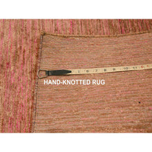 Load image into Gallery viewer, 7&#39;9&quot;x10&#39; Rose Pink, Sari Silk, Modern Line Design, Hand Knotted, Soft To The Touch, Oriental Rug FWR457122