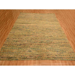 8'x10' Burlywood Brown, Wool and Sari Silk with Grass Design, Hand Knotted, Oriental Rug FWR457128