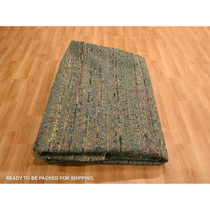 8'x10' Burlywood Brown, Wool and Sari Silk with Grass Design, Hand Knotted, Oriental Rug FWR457128