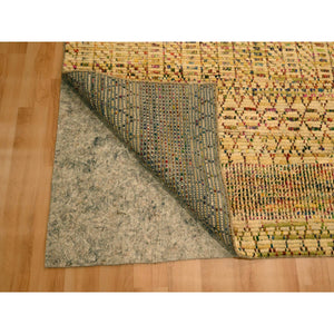 7'9"x9'10" Ecru Brown, Striae Design Geometric Pattern, Textured Wool and Sari Silk, Hand Knotted, Oriental Rug FWR457134