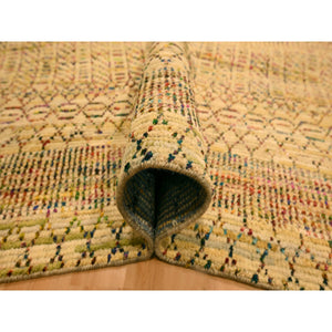 7'9"x9'10" Ecru Brown, Striae Design Geometric Pattern, Textured Wool and Sari Silk, Hand Knotted, Oriental Rug FWR457134