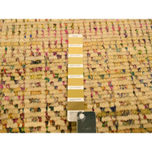 Load image into Gallery viewer, 7&#39;9&quot;x9&#39;10&quot; Ecru Brown, Striae Design Geometric Pattern, Textured Wool and Sari Silk, Hand Knotted, Oriental Rug FWR457134