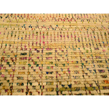 Load image into Gallery viewer, 7&#39;9&quot;x9&#39;10&quot; Ecru Brown, Striae Design Geometric Pattern, Textured Wool and Sari Silk, Hand Knotted, Oriental Rug FWR457134