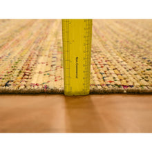Load image into Gallery viewer, 7&#39;9&quot;x9&#39;10&quot; Ecru Brown, Striae Design Geometric Pattern, Textured Wool and Sari Silk, Hand Knotted, Oriental Rug FWR457134