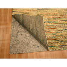 Load image into Gallery viewer, 8&#39;x10&#39;3&quot; Golden Yellow, Striae Design with Chicken Wire Pattern, Wool and Sari Silk, Hand Knotted, Oriental Rug FWR457140
