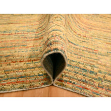 Load image into Gallery viewer, 8&#39;x10&#39;3&quot; Golden Yellow, Striae Design with Chicken Wire Pattern, Wool and Sari Silk, Hand Knotted, Oriental Rug FWR457140