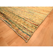 Load image into Gallery viewer, 8&#39;x10&#39;3&quot; Golden Yellow, Striae Design with Chicken Wire Pattern, Wool and Sari Silk, Hand Knotted, Oriental Rug FWR457140