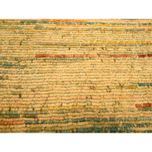 Load image into Gallery viewer, 8&#39;x10&#39;3&quot; Golden Yellow, Striae Design with Chicken Wire Pattern, Wool and Sari Silk, Hand Knotted, Oriental Rug FWR457140