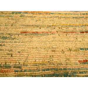 8'x10'3" Golden Yellow, Striae Design with Chicken Wire Pattern, Wool and Sari Silk, Hand Knotted, Oriental Rug FWR457140
