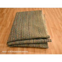 Load image into Gallery viewer, 8&#39;x10&#39;3&quot; Golden Yellow, Striae Design with Chicken Wire Pattern, Wool and Sari Silk, Hand Knotted, Oriental Rug FWR457140