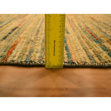 Load image into Gallery viewer, 8&#39;x10&#39;3&quot; Golden Yellow, Striae Design with Chicken Wire Pattern, Wool and Sari Silk, Hand Knotted, Oriental Rug FWR457140