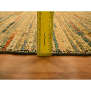 8'x10'3" Golden Yellow, Striae Design with Chicken Wire Pattern, Wool and Sari Silk, Hand Knotted, Oriental Rug FWR457140