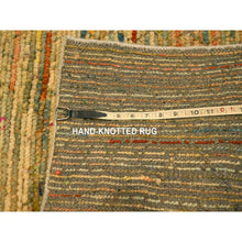 Load image into Gallery viewer, 8&#39;x10&#39;3&quot; Golden Yellow, Striae Design with Chicken Wire Pattern, Wool and Sari Silk, Hand Knotted, Oriental Rug FWR457140