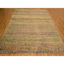Load image into Gallery viewer, 7&#39;9&quot;x10&#39; Burlywood Brown, Colorful Diamond Motif, Natural Wool with Sari Silk, Textured Pile, Hand Knotted, Oriental Rug FWR457146