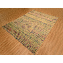 Load image into Gallery viewer, 7&#39;9&quot;x10&#39; Burlywood Brown, Colorful Diamond Motif, Natural Wool with Sari Silk, Textured Pile, Hand Knotted, Oriental Rug FWR457146