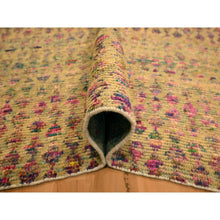 Load image into Gallery viewer, 7&#39;9&quot;x10&#39; Burlywood Brown, Colorful Diamond Motif, Natural Wool with Sari Silk, Textured Pile, Hand Knotted, Oriental Rug FWR457146