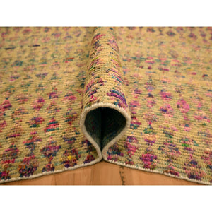 7'9"x10' Burlywood Brown, Colorful Diamond Motif, Natural Wool with Sari Silk, Textured Pile, Hand Knotted, Oriental Rug FWR457146