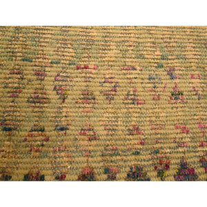 7'9"x10' Burlywood Brown, Colorful Diamond Motif, Natural Wool with Sari Silk, Textured Pile, Hand Knotted, Oriental Rug FWR457146