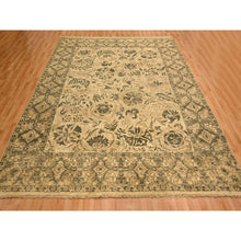 Load image into Gallery viewer, 7&#39;10&quot;x9&#39;9&quot; Earth Tone Colors, All Over Leaf Design, Undyed Natural Wool, Zero Pile, Distressed, Shaved Low, Hand Knotted, Oriental Rug FWR457152