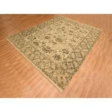 Load image into Gallery viewer, 7&#39;10&quot;x9&#39;9&quot; Earth Tone Colors, All Over Leaf Design, Undyed Natural Wool, Zero Pile, Distressed, Shaved Low, Hand Knotted, Oriental Rug FWR457152