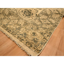Load image into Gallery viewer, 7&#39;10&quot;x9&#39;9&quot; Earth Tone Colors, All Over Leaf Design, Undyed Natural Wool, Zero Pile, Distressed, Shaved Low, Hand Knotted, Oriental Rug FWR457152