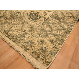 7'10"x9'9" Earth Tone Colors, All Over Leaf Design, Undyed Natural Wool, Zero Pile, Distressed, Shaved Low, Hand Knotted, Oriental Rug FWR457152