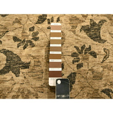 Load image into Gallery viewer, 7&#39;10&quot;x9&#39;9&quot; Earth Tone Colors, All Over Leaf Design, Undyed Natural Wool, Zero Pile, Distressed, Shaved Low, Hand Knotted, Oriental Rug FWR457152